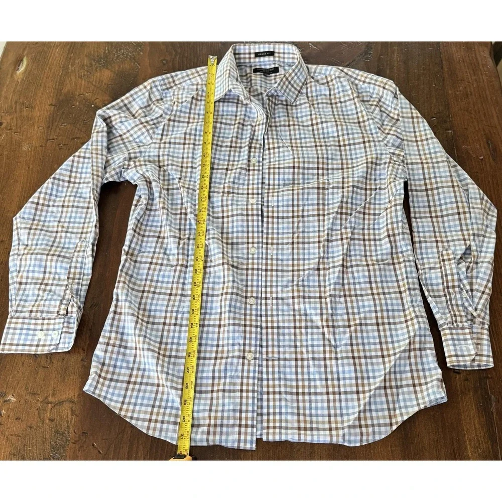 Banana Republic Shirt Mens L Blue Plaid Long Sleeve Grant Fit Non-Iron Dress